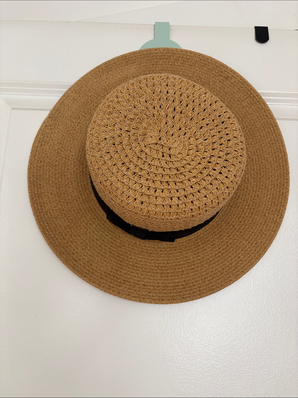 Wide Brim Straw Sun Hat with Black Band - Women Accessories